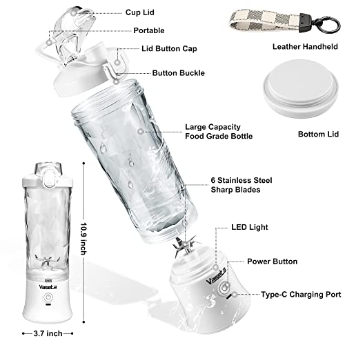 Portable Blender, Personal Size Blender For Shakes And Smoothies, Blender With 6 Blades, 20Oz Mini Mixer Rechargeable For Kitchen/Gym/Travel/Office, Bpa-Free,White #TOP6