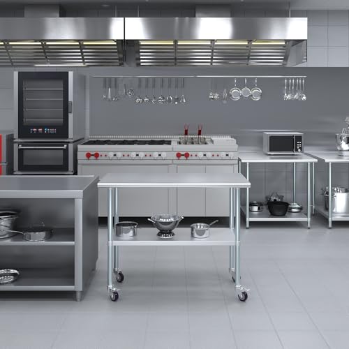 Image of AmGood 48 inch Long x 24 inch Deep Stainless Steel Table with Casters