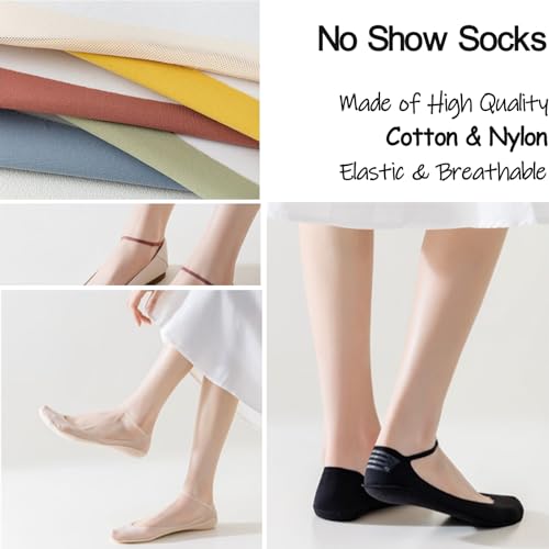 Image of 4 Pairs No Show Thin Socks with Sling Non-Slip Invisible Sock Ice Silk Ultra Low Cut Liner Socks for Girls Women (2 Pairs Black+2 pairs Beige)