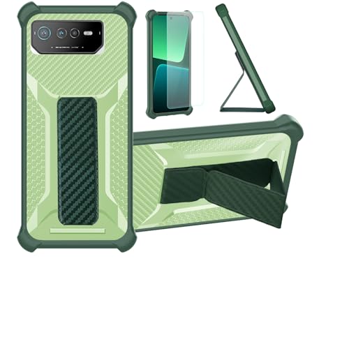 bojioderf Funda para ASUS ROG Phone 6 Funda Carcasa Case Cover [con Protector de Pantalla de Cristal Templado] Híbrida [Soporte Plegable Magnético] [Esmerilado antihuellas] Verde