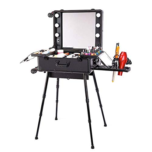 Caja Almacenamiento cosméticos,Organizador Maquillaje,Estuche Tren Maquillaje,Caja organizadora cosméticos portátil Viaje con Ruedas iluminada con Pata Ajustable y 4 Ruedas Desmontables,Carrito artis