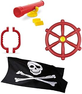 Green Kids Toy Climbing Frame Accessory Bundle Telescope, Pirate Wheel, Climbing Handles also Suitable for Tree Houses, Childrens Play House and Dens