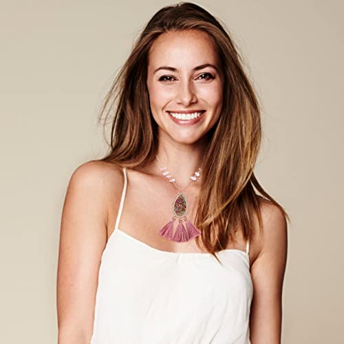 Ideajoy Pink Tassels Necklace, Pink Diamond Necklace For Women, Dainty Tassels Long Necklaces Jewelry With Pendant For Women Girls Gifts #TOP2