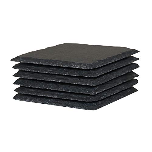 Image of 6-Pack Gorgeous Black Slate Stone Coasters - Square Slate Stone Coaster for Bar Kitchen Home Decor, Handmade Decorations, 4 x 4 Inches