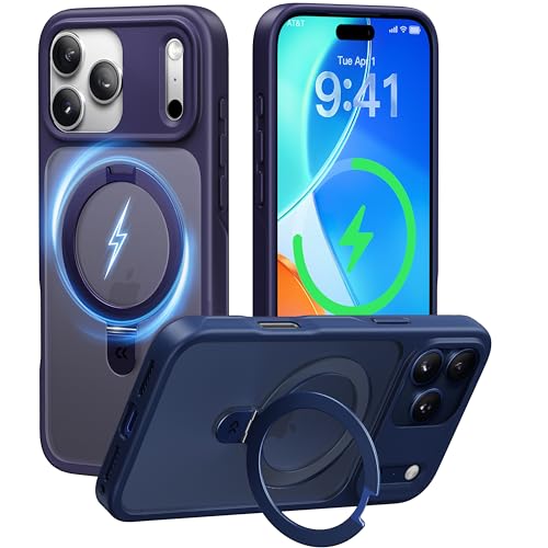 Image of CASEKOO Ultra-Magnetic Stand for iPhone 17 Pro Case, Shockproof, Purple | [Military Drop Protection] [Compatible with MagSafe] Translucent Matte for iPhone 17 Pro Phone Case with Ring Holder 6.3 inch