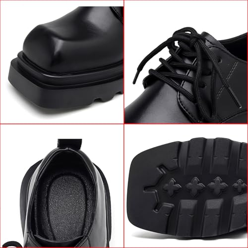 Men's Leather Lace Up Platform Lug Sole Oxfords Shoes Fashion Square Toe Chunky Heel Heightening Derby Shoes Comfort Casual Work Office Business Dress Shoes3