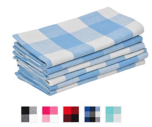 Buffalo Check Napkins - Blue Kitchen Napkin - Checkered Napkins Cloth - Kitchen Napkins Cloth - Buffalo Check Cotton Napkins - Light Blue Checked Napkins Cotton Set of 6 (18x18), Blue and Cream