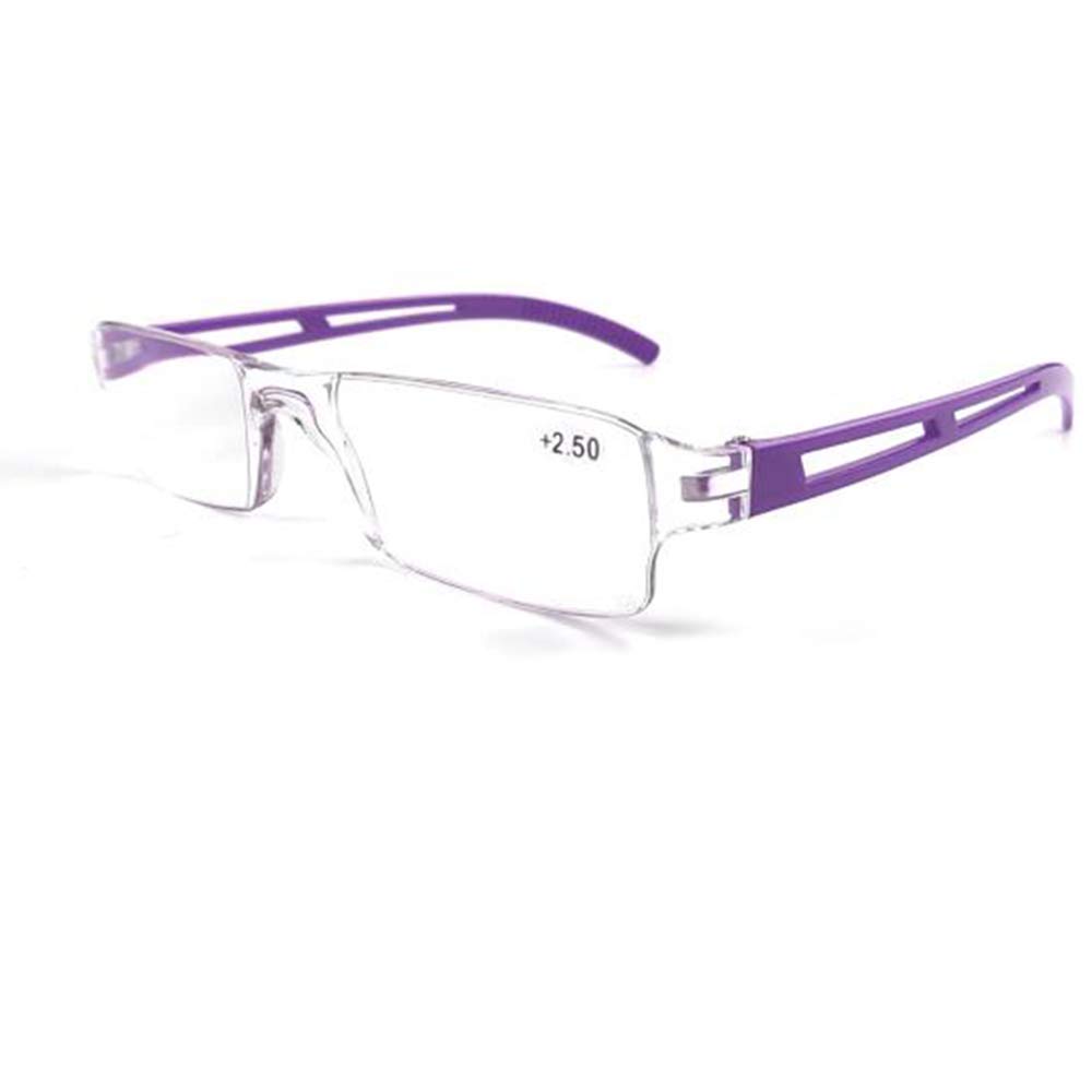 KoKoBin Rahmenlose Lesebrille Sehhilfe mit Blaulichtflilter Anti Blaulicht Lesehilfe für Damen und Herren(Lila,+3.0)