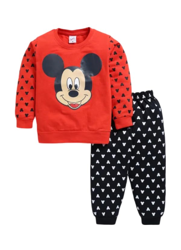 Image of Kids Cotton Casual Cute Mickey Mouse Printed Clothing Set- Full Sleeve T-Shirt And Trousers For Infants /Childs /Baby Boys (in Multicolor, Pack of 1)