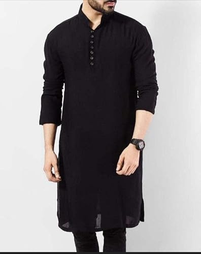 image for Generic Indian Kurta For Men's Black Color Ethnic Wedding Party Wear 1