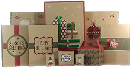 Christmas Gift Box Set - 44 Count Kraft Christmas Supplies Bundle Includes Gi...