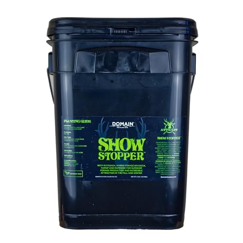 Domain Outdoor Show Stopper Food Plot Seeds for Deer, 4 Acre, Rutabaga, Hybrid Forage Brassica, Turnip and Rapeseed, Carefully Selected Plant Varieties, Superior Re-Growth Potential