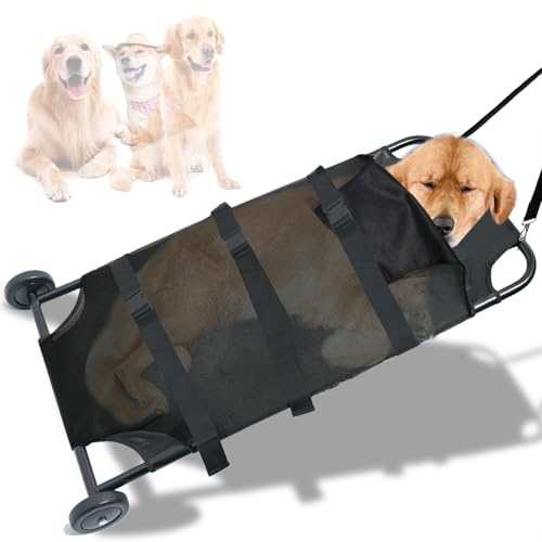 Qobvoeh 犬用ストレッチャー 110kg 大型犬用 45x22インチ 犬用ベビーカー 犬用緊急輸送カート ストレッチャーベッド 獣医用救助ストレッチャー 折りたたみ式ポータブル救助フレーム (ブラック)