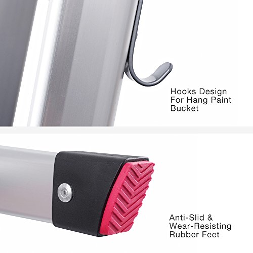 Delxo Lightweight Aluminum 4 Step Ladder with Tool Tray Folding Step Stool Stepladders Home and Kitchen Step Ladder Anti-Slip Sturdy and Wide Pedal Ladders 300lbs Capacity Space Saving (4 feet)