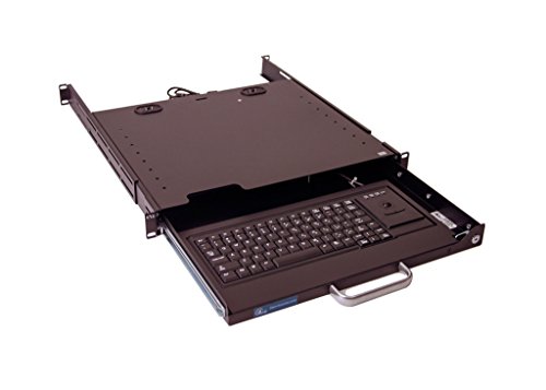 DR4-TB-BK2 1U Rackmount Lockable Industrial Keyboard with Integrated Trackball Mouse (USB) and Adjustable Depth Rear Mount Bracket Supporting 4 Post and 2 Post Relay Rack