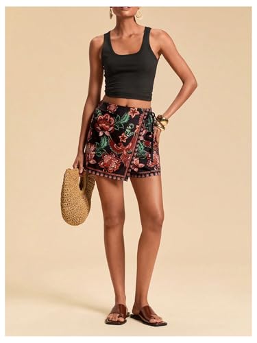 Image of SweatyRocks Women's Boho Mini Skirts Floral Shorts Tie Side Wrap Skorts