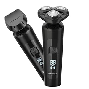 SweetLF Electric Shaver for Men – IPX7 Waterproof for Wet & Dry Shave, Portable Razor with LCD Display, 5D Floating Rotary Heads, Beard Trimmer, Cordless with USB-C Charging Cable