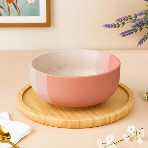Image of The Earth Store TT Pink Large Ceramic Bowl Set of 1, 800 ML | Microwave & Dishwasher Safe Serving Bowl | Ideal Use for Salad, Cereal, Noodle, Pasta & Mixing | Home & Restaurant Use