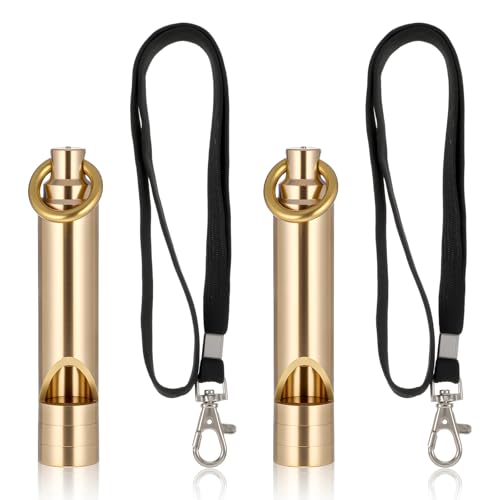 2 PCS Brass Whistle Emergency, 125 Db Loud Emergency Whistle Portable Survival Whistles with Lanyards for Pet Training Hiking Camping Coaching Outdoor Safety Accessories