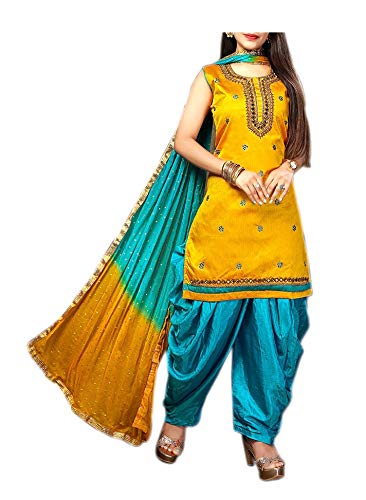yellow and blue salwar suit