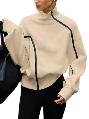 Amazon.com: Verdusa Women's Zip Up Sweatshirt Asymmetrical Top