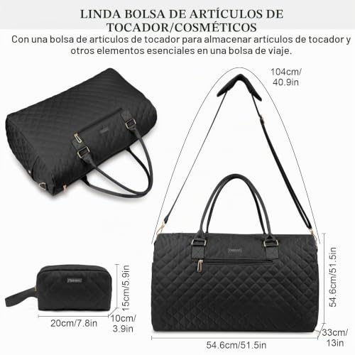 Miniatura 2 de Flintronic 1pcs Gran Bolsa De Viaje Mujer, Travel Bag Fin De Semana, Macuto De Deporte Con Compartimento Para Calzado, Ligera E Impermeable, Maleta Hospital, Bolsa De Viaje, Negro