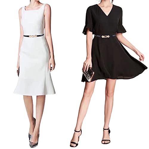 Cinto feminino de couro envernizado skinny com cintura fina ajustável e fivela de liga de liga doura