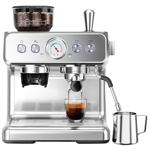 Kndko Espresso Machine with Grinder, 20 Bar Automatic Espresso Maker with Milk Frother Steam Wand...