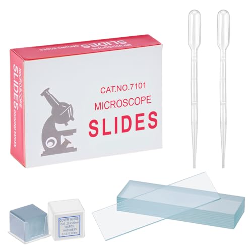 QWORK 50X Vorgereinigte Mikroskop Objektträger (76 * 25) & 100X Deckgläser (20 * 20) inkl. 2X Pipetten (2ml) Universell für Optische Mikroskope