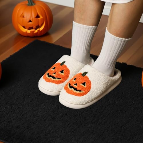 Gaolinci Pumpkin Lantern Cotton Slippers, Halloween Ghost Lantern Slippers2