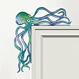 Maritime Deko Oktopus Holz Türrahmen Dekoration für Badezimmer Wohnzimmer Flur, Deko maritim im Ozean Stil, kreative maritime Dekoration aus Holz für Tür Fenster Wand, Geschenk für maritime Liebhaber