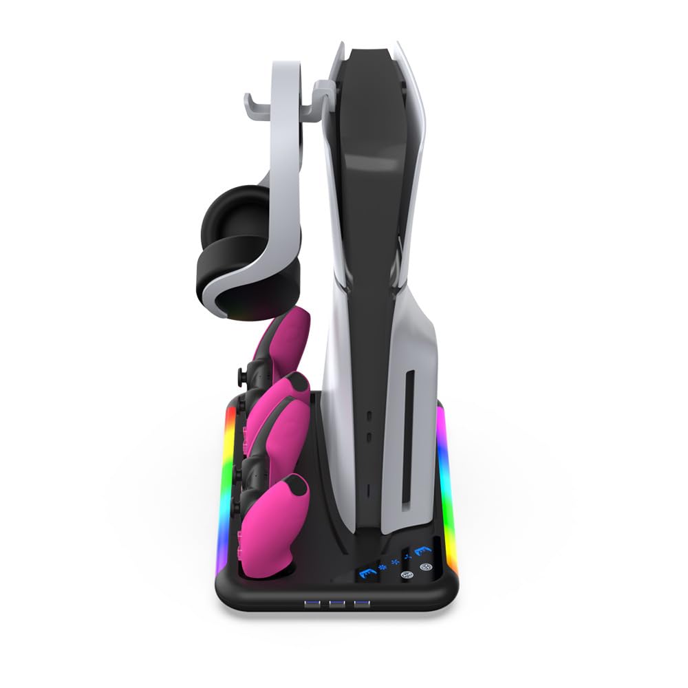 Stojak chłodzący ze stacją ładującą kontrolera do PS5/PS5 Slim Disc Edition i wersja z napędem optycznym, konsola/zestaw słuchawkowy, organizer do PlayStation 5 Slim, akcesoria PS5 Slim (biały)