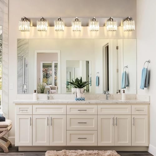Image of Aipsun Brushed Nickel Bathroom Light Fixtures Crystal Vanity Lighting Fixture Modern Bathroom Vanity Light 7 Light (Exclude Bulb)