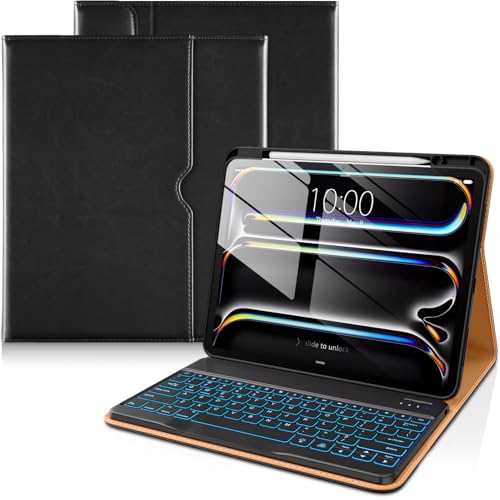 DTTO iPad Pro 13�C���`�p�P�[�X �L�[�{�[�hM5/M4 2025/2024�p 7�F �o�b�N���C�g ���C�����X ���O���\ �L�[�{�[�h �v���~�A�����U�[�t�H���I�J�o�[ �y���V���z���_�[&�|�P�b�g�t�� �u���b�N