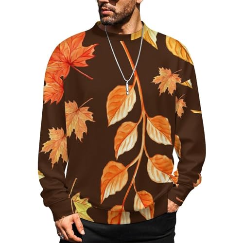 MoBlinko Sweaters for Men Autumn Leaves Mens Crewneck Sweater 2XL Long Sleeve Lightweight Pullover