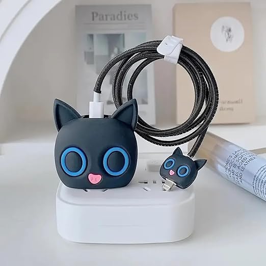 Image of Rycore 3D Cartoon Charger Protector Case for iPhone,Silicon Charger Case Cover For 18W-20W iPhone 15 14 13 12 11 Pro Max Fast Charging USB- C Adapter with Extra 360 Degree Protection and Cable Spiral