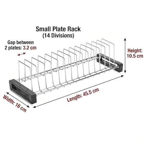 Image of Stainless Steel Small Plate Rack for Kitchen | 14 Slots Dish & Plate Stand | Space Saving Countertop Organizer | Rust-Resistant Dish Holder with Stable Base (45.5 x 16 x 10.5 cm) (Pack of 1)