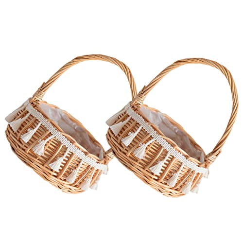 Beatifufu 2pcs Small Rattan Flower Girl Baskets Handle Decorative Handwoven Baskets for Weddings Compact and Lightweight for Easter and Floral Arrangements