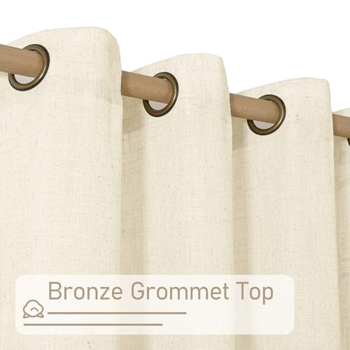 LAMIT Linen Curtains 63 inches Long for Bedroom, Bronze Grommet Linen Drapes Light Filtering Sheer Window Curtains for Living Room, Set of 2 Panels (38 x 63 Inch, Beige) by LAMIT - Image 3
