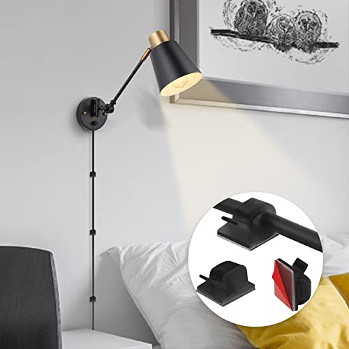 Dimmable Wall Lamp With Plug In Cord, Encomli Plug In Wall Sconces Set Of Two, Swing Arm Sconces Wall Lighting With On Off Switch, Metal Black Brass Industrial Wall Sconce Plug In Wall Light, E26 Base #TOP7
