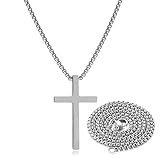 Collar de cruz de acero inoxidable para hombre, collar de cruz de plata para niño, cadena cruzada para hombre, collar con colgante de cruz pequeña, joyería simple, Metal, Sin gemas.,