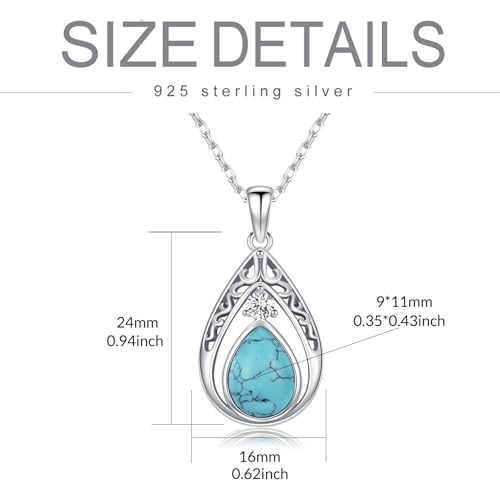 Opal/Turquoise Necklace 925 Sterling Silver Filigree Teardrop Pendant Necklace Turquoise Jewelry Christmas Gifts for Women Her Mom4