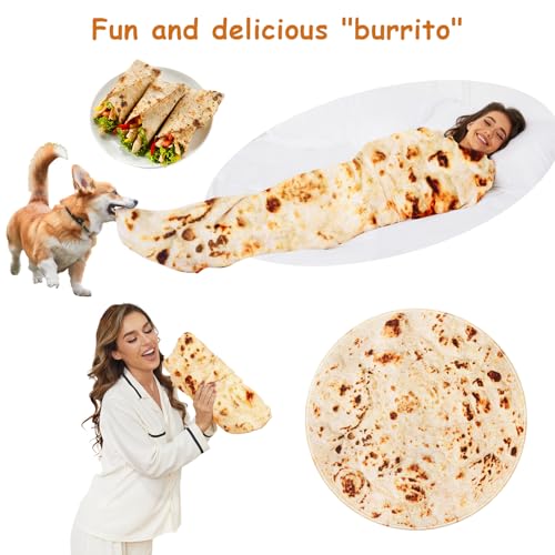 Tortilla Blanket Adult Size, 71 Inches Burrito Blanket, Novelty Funny Gifts for Girlfriend Boyfriend, Soft Comfortable Flannel Taco Throw Blanket for Adults, Birthday Gifts for Her Him - Thumbnail 7