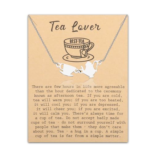 Mejores comprativas On-line Infusor de té inoxidable - cinco favoritos. 37 MYOSPARK - Collar con tetera y taza de té, regalo para amantes del té o el café, Acero inoxidable, Acero inoxidable