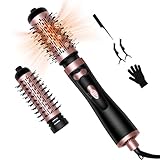 JINYAWA Rotating Hair Dryer Brush, 1000W Blow Out Brush Dryer, Hot Air Brush with 2 Brushes (1.5' & 2'), Heated Round Brush with Detachable Head, Travel Hair Styling Tool for One Step Volumize