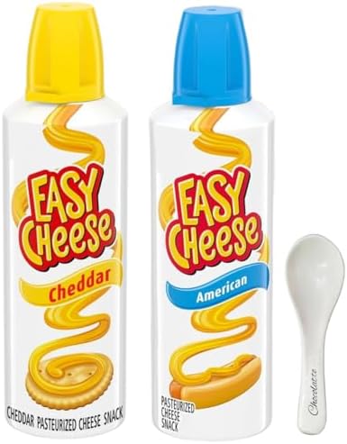 Easy Chease Cheddar Cheese Snack + Easy Cheese American Cheese Snack 8 oz Cans - Variety Pack (2 Cans)