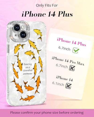 Toycamp for iPhone 14 Plus Case - Aesthetic Cute Fish Group 14Plus Phone Case with Diamond Bling Lens Protector Laser Glitter Holographic Y2K i Phone 14 Plus Cover for Women Girls - image 2