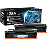 2 Pack 128A Cyan Toner Cartridge (with Chip) | Replacement for HP 128A Work with CP1525n CM1415fn MFP CP1525nw (CE875A) CM1415fnw MFP (CE862A) | CE321A