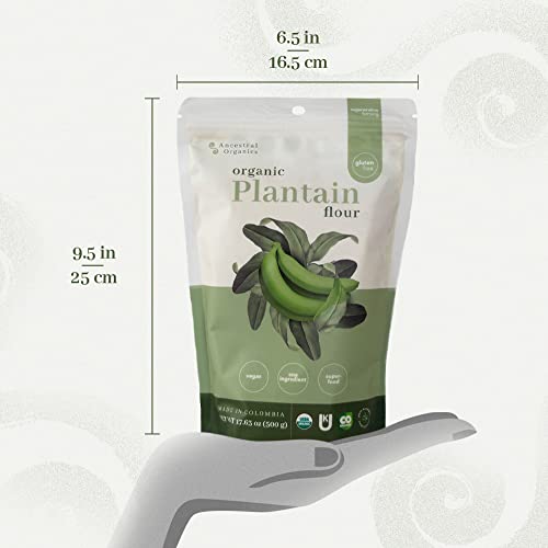 Organic Plantain Flour By Ancestral Organics, 17.63Oz (500G) | Gluten Free All Purpose Flour Alternative, High Fiber & Vitamins, Rich In Potassium, Low Calorie, Sugar Free, Single Origen, Keto/Paleo Diets #TOP4
