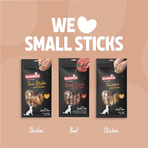 Rosewood Twisters Huhn Small – Fester Kausnack aus Rinderhaut für kleine Hunde, Kaustange mit Huhn, unterstützt die Zahnpflege, ohne Getreide, ohne künstliche Zusatzstoffe, 90 g
